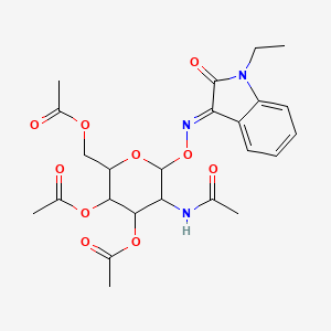 molecular formula C24H29N3O10 B2614643 (E)-5-acetamido-2-(acetoxymethyl)-6-(((1-ethyl-2-oxoindolin-3-ylidene)amino)oxy)tetrahydro-2H-pyran-3,4-diyl diacetate CAS No. 1105525-73-2