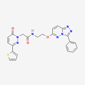molecular formula C23H19N7O3S B2614695 2-(6-oxo-3-(thiophen-2-yl)pyridazin-1(6H)-yl)-N-(2-((3-phenyl-[1,2,4]triazolo[4,3-b]pyridazin-6-yl)oxy)ethyl)acetamide CAS No. 1251609-36-5