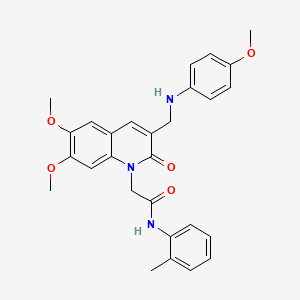 2-(6,7-dimethoxy-3-(((4-methoxyphenyl)amino)methyl)-2-oxoquinolin-1(2H)-yl)-N-(o-tolyl)acetamide
