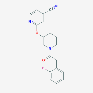 molecular formula C19H18FN3O2 B2614703 2-((1-(2-(2-Fluorophenyl)acetyl)piperidin-3-yl)oxy)isonicotinonitrile CAS No. 2034432-43-2