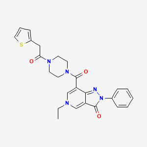 molecular formula C25H25N5O3S B2614723 5-ethyl-2-phenyl-7-(4-(2-(thiophen-2-yl)acetyl)piperazine-1-carbonyl)-2H-pyrazolo[4,3-c]pyridin-3(5H)-one CAS No. 1040646-55-6
