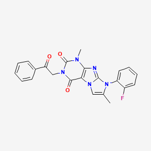 molecular formula C23H18FN5O3 B2614730 8-(2-fluorophenyl)-1,7-dimethyl-3-(2-oxo-2-phenylethyl)-1H-imidazo[2,1-f]purine-2,4(3H,8H)-dione CAS No. 899727-00-5