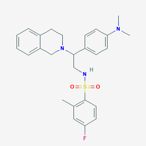 molecular formula C26H30FN3O2S B2614734 N-(2-(3,4-dihydroisoquinolin-2(1H)-yl)-2-(4-(dimethylamino)phenyl)ethyl)-4-fluoro-2-methylbenzenesulfonamide CAS No. 946317-51-7