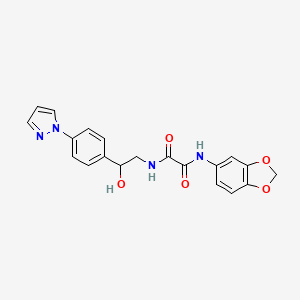 molecular formula C20H18N4O5 B2614750 N-(2H-1,3-benzodioxol-5-yl)-N'-{2-hydroxy-2-[4-(1H-pyrazol-1-yl)phenyl]ethyl}ethanediamide CAS No. 2415628-74-7