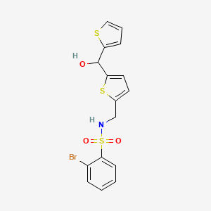 molecular formula C16H14BrNO3S3 B2614761 2-bromo-N-((5-(hydroxy(thiophen-2-yl)methyl)thiophen-2-yl)methyl)benzenesulfonamide CAS No. 1448045-04-2