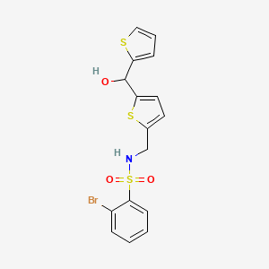 molecular formula C16H14BrNO3S3 B2614761 2-溴-N-((5-(羟基(噻吩-2-基)甲基)噻吩-2-基)甲基)苯磺酰胺 CAS No. 1448045-04-2