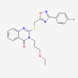 molecular formula C22H21FN4O3S B2614785 3-(3-ethoxypropyl)-2-(((3-(4-fluorophenyl)-1,2,4-oxadiazol-5-yl)methyl)thio)quinazolin-4(3H)-one CAS No. 946328-91-2