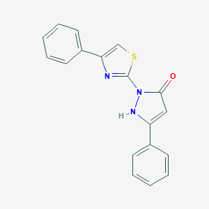 molecular formula C18H13N3OS B261482 5-Phenyl-2-(4-phenyl-1,3-thiazol-2-yl)-2,4-dihydro-3H-pyrazol-3-one 