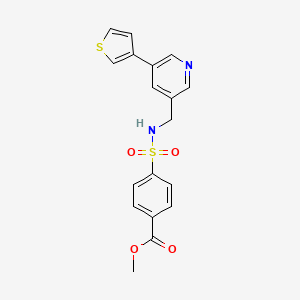 molecular formula C18H16N2O4S2 B2614831 methyl 4-(N-((5-(thiophen-3-yl)pyridin-3-yl)methyl)sulfamoyl)benzoate CAS No. 1788679-91-3
