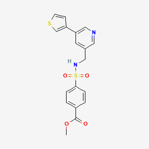 molecular formula C18H16N2O4S2 B2614831 methyl 4-({[5-(thiophen-3-yl)pyridin-3-yl]methyl}sulfamoyl)benzoate CAS No. 1788679-91-3