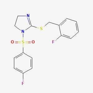 molecular formula C16H14F2N2O2S2 B2614838 2-[(2-氟苯基)甲硫基]-1-(4-氟苯基)磺酰-4,5-二氢咪唑 CAS No. 868218-52-4