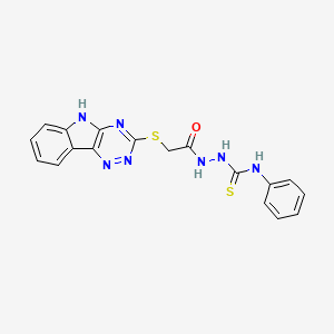 molecular formula C18H15N7OS2 B2614850 4-苯基-1-(2-(2,3,6-三嗪并[5,4-B]吲哚-3-硫代)乙酰)硫代氨基脲 CAS No. 1024559-37-2