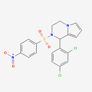 molecular formula C19H15Cl2N3O4S B2614855 1-(2,4-Dichlorophenyl)-2-((4-nitrophenyl)sulfonyl)-1,2,3,4-tetrahydropyrrolo[1,2-a]pyrazine CAS No. 899739-45-8