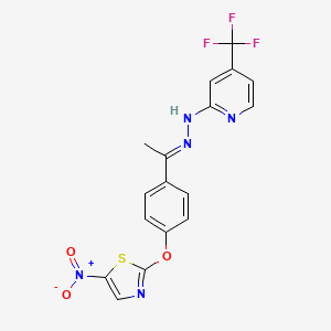 molecular formula C17H12F3N5O3S B2614870 1-{4-[(5-Nitro-1,3-thiazol-2-yl)oxy]phenyl}ethan-1-one 1-[4-(trifluoromethyl)-2-pyridyl]hydrazone CAS No. 883047-84-5