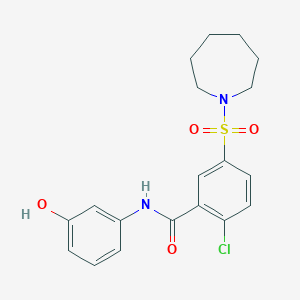 molecular formula C19H21ClN2O4S B2614873 5-(氮杂环-1-基磺酰基)-2-氯-N-(3-羟苯基)苯甲酰胺 CAS No. 312504-70-4