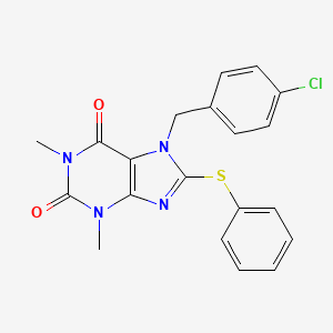 molecular formula C20H17ClN4O2S B2614878 7-(4-chlorobenzyl)-1,3-dimethyl-8-(phenylthio)-1H-purine-2,6(3H,7H)-dione CAS No. 359694-28-3