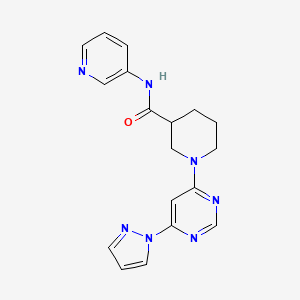 molecular formula C18H19N7O B2614880 1-(6-(1H-吡唑-1-基)嘧啶-4-基)-N-(吡啶-3-基)哌啶-3-甲酰胺 CAS No. 1351618-22-8