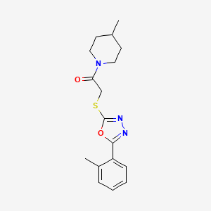 molecular formula C17H21N3O2S B2614885 1-(4-Methylpiperidin-1-yl)-2-((5-(o-tolyl)-1,3,4-oxadiazol-2-yl)thio)ethanone CAS No. 484695-10-5