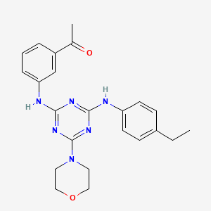 molecular formula C23H26N6O2 B2614895 1-(3-((4-((4-Ethylphenyl)amino)-6-morpholino-1,3,5-triazin-2-yl)amino)phenyl)ethanone CAS No. 898648-04-9
