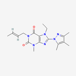 molecular formula C18H24N6O2 B2614936 1-((2E)but-2-enyl)-7-ethyl-3-methyl-8-(3,4,5-trimethylpyrazolyl)-1,3,7-trihydr opurine-2,6-dione CAS No. 1013990-60-7