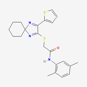 molecular formula C22H25N3OS2 B2614938 N-(2,5-dimethylphenyl)-2-((3-(thiophen-2-yl)-1,4-diazaspiro[4.5]deca-1,3-dien-2-yl)thio)acetamide CAS No. 1224010-95-0