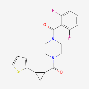 molecular formula C19H18F2N2O2S B2614966 (4-(2,6-二氟苯甲酰)哌嗪-1-基)(2-(噻吩-2-基)环丙基)甲酮 CAS No. 1207029-42-2