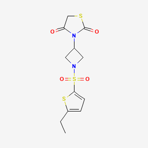 molecular formula C12H14N2O4S3 B2614969 3-(1-((5-Ethylthiophen-2-yl)sulfonyl)azetidin-3-yl)thiazolidine-2,4-dione CAS No. 1795086-00-8