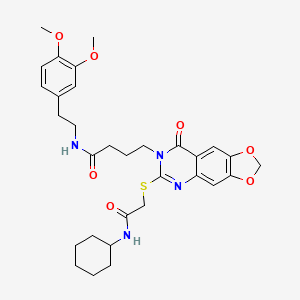 molecular formula C31H38N4O7S B2614971 4-(6-((2-(cyclohexylamino)-2-oxoethyl)thio)-8-oxo-[1,3]dioxolo[4,5-g]quinazolin-7(8H)-yl)-N-(3,4-dimethoxyphenethyl)butanamide CAS No. 688060-57-3