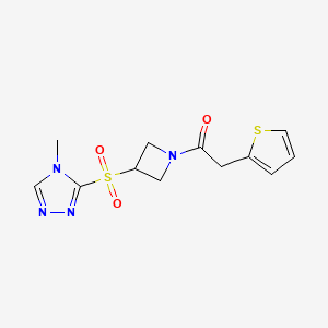 molecular formula C12H14N4O3S2 B2614977 1-(3-((4-methyl-4H-1,2,4-triazol-3-yl)sulfonyl)azetidin-1-yl)-2-(thiophen-2-yl)ethanone CAS No. 2034443-40-6