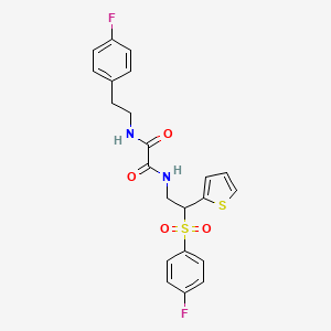 molecular formula C22H20F2N2O4S2 B2614979 N-[2-(4-fluorophenyl)ethyl]-N'-[2-[(4-fluorophenyl)sulfonyl]-2-(2-thienyl)ethyl]ethanediamide CAS No. 896327-65-4