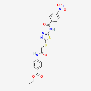 Ethyl 4-[[2-[[5-[(4-nitrobenzoyl)amino]-1,3,4-thiadiazol-2-yl]sulfanyl]acetyl]amino]benzoate