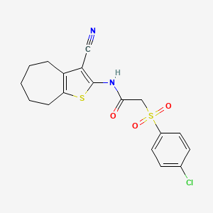 2-(4-chlorophenyl)sulfonyl-N-(3-cyano-5,6,7,8-tetrahydro-4H-cyclohepta[b]thiophen-2-yl)acetamide