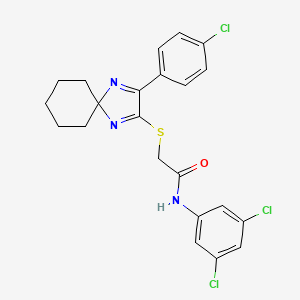 molecular formula C22H20Cl3N3OS B2615025 2-((3-(4-chlorophenyl)-1,4-diazaspiro[4.5]deca-1,3-dien-2-yl)thio)-N-(3,5-dichlorophenyl)acetamide CAS No. 899906-16-2