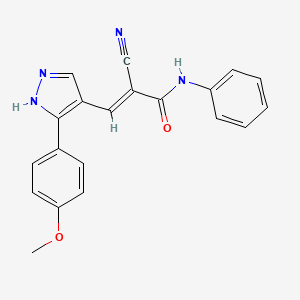 molecular formula C20H16N4O2 B2615039 (E)-2-Cyano-3-[5-(4-methoxyphenyl)-1H-pyrazol-4-yl]-N-phenylprop-2-enamide CAS No. 1005881-58-2