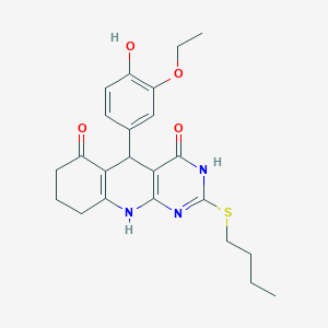 molecular formula C23H27N3O4S B2615040 2-(丁基硫代)-5-(3-乙氧基-4-羟基苯基)-5,8,9,10-四氢吡啶并[4,5-b]喹啉-4,6(3H,7H)-二酮 CAS No. 628278-52-4