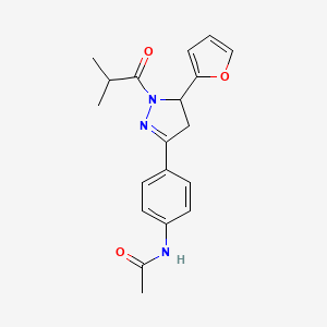 molecular formula C19H21N3O3 B2615075 N-{4-[5-(2-furyl)-1-(2-methylpropanoyl)-2-pyrazolin-3-yl]phenyl}acetamide CAS No. 941898-26-6