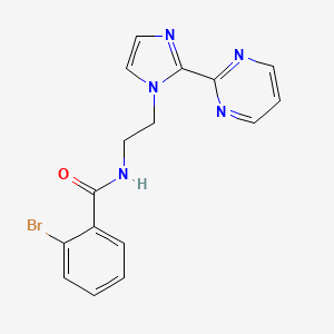 molecular formula C16H14BrN5O B2615095 2-溴-N-(2-(2-(嘧啶-2-基)-1H-咪唑-1-基)乙基)苯甲酰胺 CAS No. 1448051-90-8