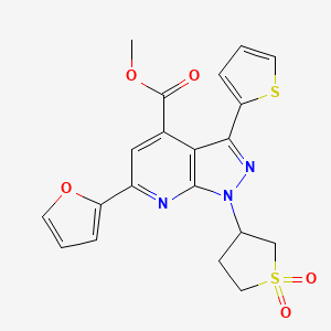 molecular formula C20H17N3O5S2 B2615109 methyl 1-(1,1-dioxidotetrahydrothiophen-3-yl)-6-(furan-2-yl)-3-(thiophen-2-yl)-1H-pyrazolo[3,4-b]pyridine-4-carboxylate CAS No. 1040636-81-4