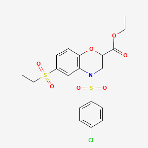 ethyl 4-[(4-chlorophenyl)sulfonyl]-6-(ethylsulfonyl)-3,4-dihydro-2H-1,4-benzoxazine-2-carboxylate