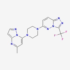 molecular formula C17H16F3N9 B2615117 6-[4-(5-Methylpyrazolo[1,5-a]pyrimidin-7-yl)piperazin-1-yl]-3-(trifluoromethyl)-[1,2,4]triazolo[4,3-b]pyridazine CAS No. 2380187-42-6