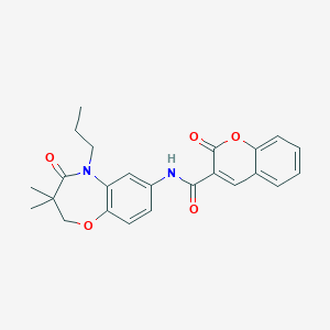 molecular formula C24H24N2O5 B2615130 N-(3,3-二甲基-4-氧代-5-丙基-2,3,4,5-四氢苯并[b][1,4]恶二嗪-7-基)-2-氧代-2H-色烯-3-甲酰胺 CAS No. 921864-50-8