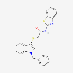 molecular formula C24H19N3OS2 B2615131 N-(1,3-benzothiazol-2-yl)-2-(1-benzylindol-3-yl)sulfanylacetamide CAS No. 681273-75-6