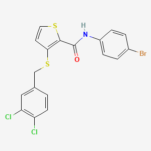 molecular formula C18H12BrCl2NOS2 B2615154 N-(4-Bromophenyl)-3-((3,4-dichlorobenzyl)sulfanyl)-2-thiophenecarboxamide CAS No. 250714-57-9