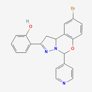 molecular formula C21H16BrN3O2 B2615155 2-(9-Bromo-5-pyridin-4-yl-1,10b-dihydropyrazolo[1,5-c][1,3]benzoxazin-2-yl)phenol CAS No. 896618-95-4