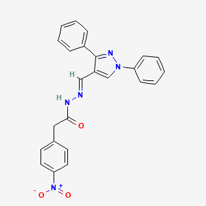 molecular formula C24H19N5O3 B2615174 (E)-N'-((1,3-diphenyl-1H-pyrazol-4-yl)methylene)-2-(4-nitrophenyl)acetohydrazide CAS No. 312311-81-2