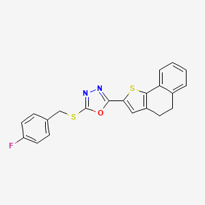 molecular formula C21H15FN2OS2 B2615192 2-(4,5-Dihydronaphtho[1,2-b]thiophen-2-yl)-5-[(4-fluorobenzyl)sulfanyl]-1,3,4-oxadiazole CAS No. 478033-58-8
