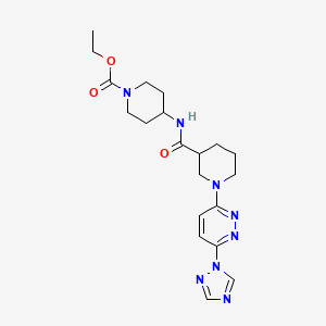 molecular formula C20H28N8O3 B2615195 ethyl 4-(1-(6-(1H-1,2,4-triazol-1-yl)pyridazin-3-yl)piperidine-3-carboxamido)piperidine-1-carboxylate CAS No. 1797092-66-0