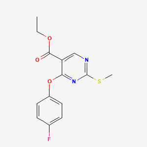 molecular formula C14H13FN2O3S B2615211 Ethyl 4-(4-fluorophenoxy)-2-(methylsulfanyl)-5-pyrimidinecarboxylate CAS No. 432521-66-9