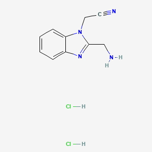 molecular formula C10H12Cl2N4 B2615215 2-[2-(aminomethyl)-1H-1,3-benzodiazol-1-yl]acetonitrile dihydrochloride CAS No. 1461707-41-4
