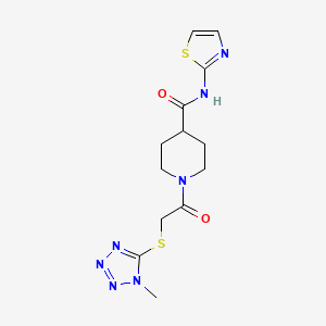 molecular formula C13H17N7O2S2 B2615231 1-(2-((1-methyl-1H-tetrazol-5-yl)thio)acetyl)-N-(thiazol-2-yl)piperidine-4-carboxamide CAS No. 1226437-38-2